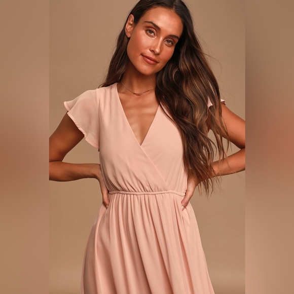 Lulus Lost in the Moment Blush Maxi Dress Blush Pink Wedding Guest Bridesmaid - Picture 5 of 11